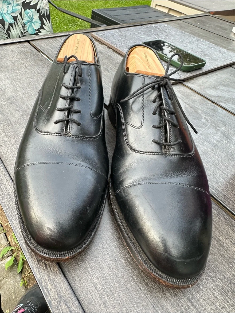 Johnston & Murphy Black Leather Cap-Toe Derby Oxfords
